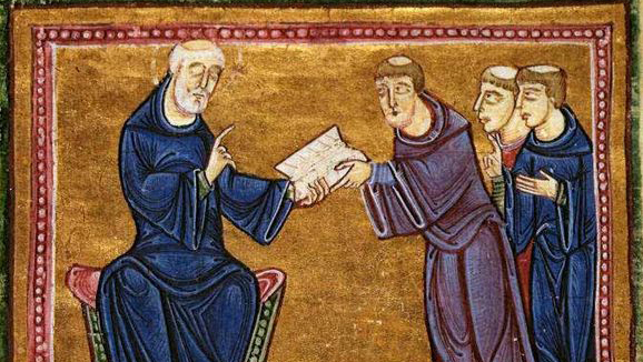 Der Hl. Benedikt übergibt seine Regeln anderen Mönchen